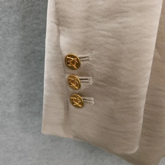 Donna Karan Satin Gold Ivory One Button Lined Shawl Collar Blazer Suit Womens 4 - Picture 3 of 12